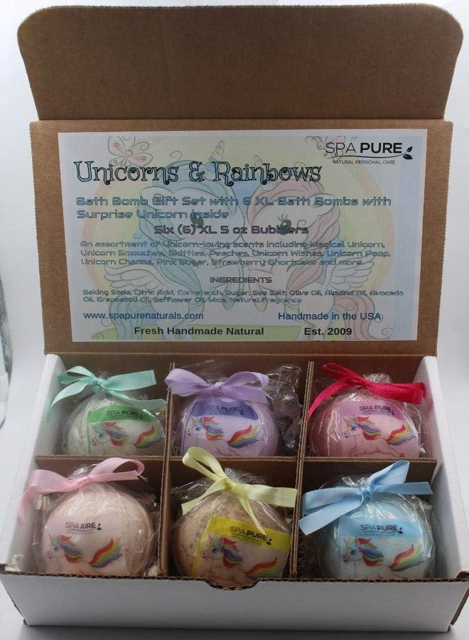 Spa Pure SPAPURE Unicorns and Rainbows - Bath Bomb Gift Set with 6 XL Unicorn bath bombs with surprise unicorns inside, USA Made, Handmade, Natural Bath Bombs, Birthday Gift idea for Kids (6 Count) Pack of 1 - Image 1